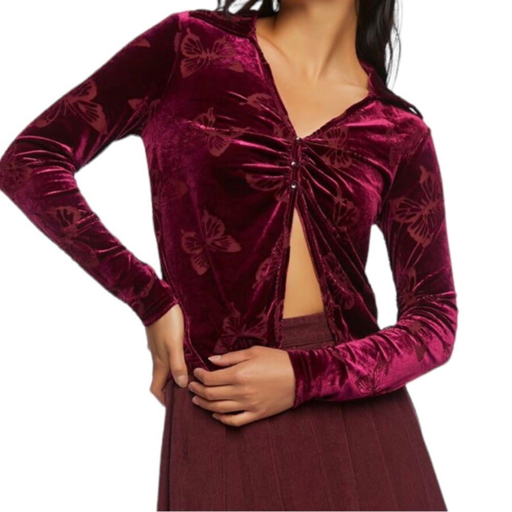 Burnout Butterfly Split front top NWT SIZE L BURGUNDY COLOR